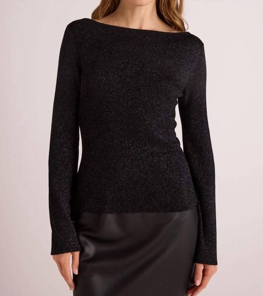 boatneck long sleeve sweater in black with metallic