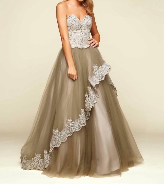 tulle ball gown in charcoal