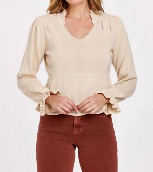 rachelle ruffle v-neck sweater in vintage cream