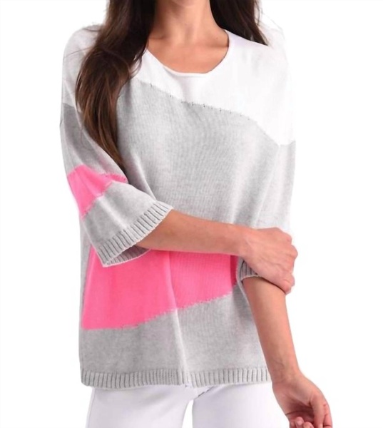 abstract 3/4 sleeve sweater in gray multi