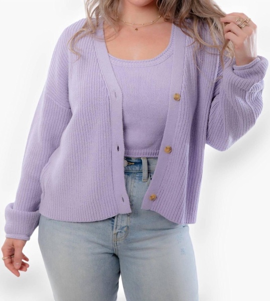 lea button up cardigan in lavander