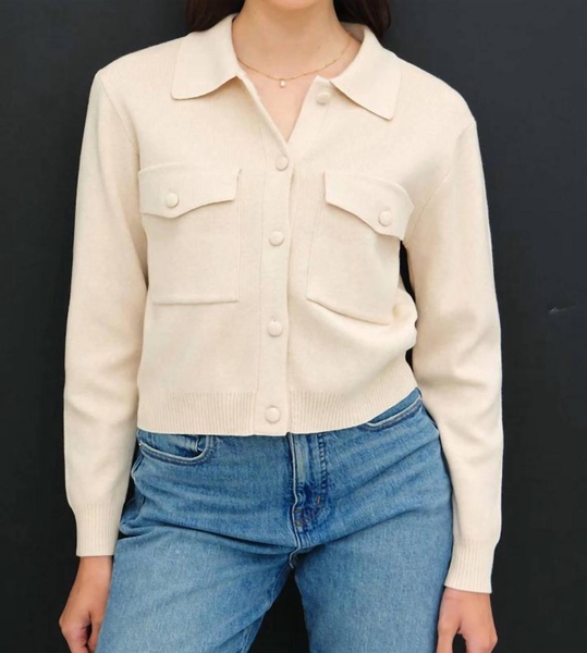 cropped button up sweater jacket in oatmeal