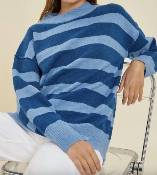 teal striped sweater in blue