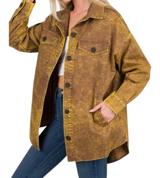 oversized vintage washed shacket in deep camel