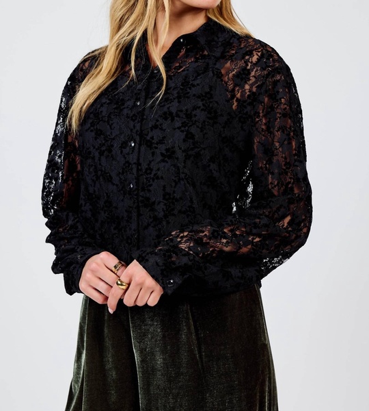at dusk velvet lace shirt in black