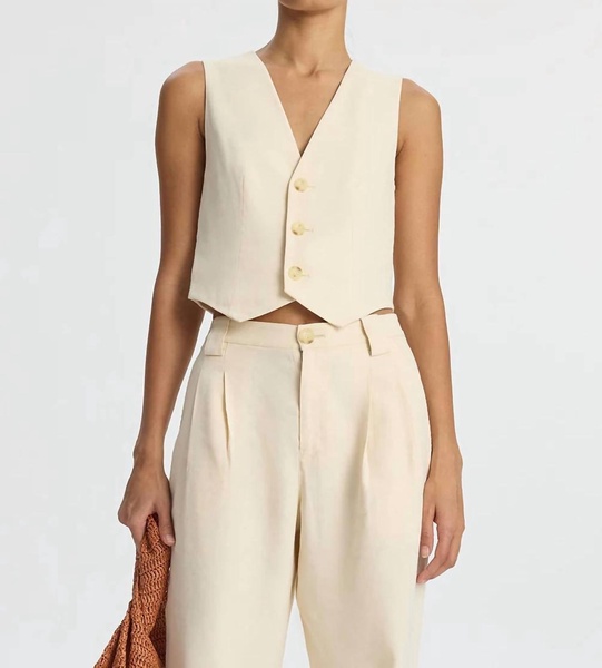 maxwell stretch linen vest in bone
