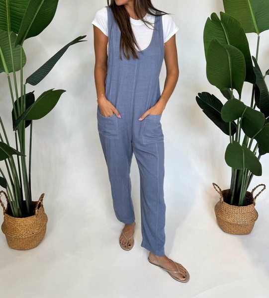 low neck overall with pockets in rainstorm