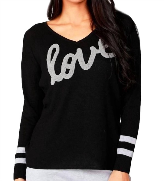 love v-neck pullover in black/gray
