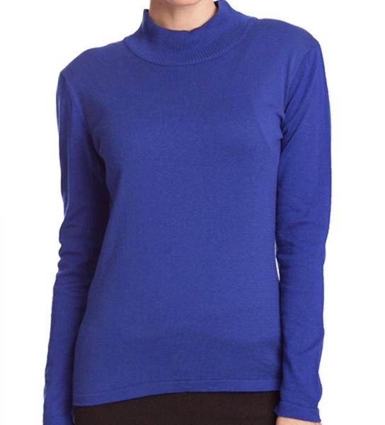long sleeve mock neck pullover in cobalt