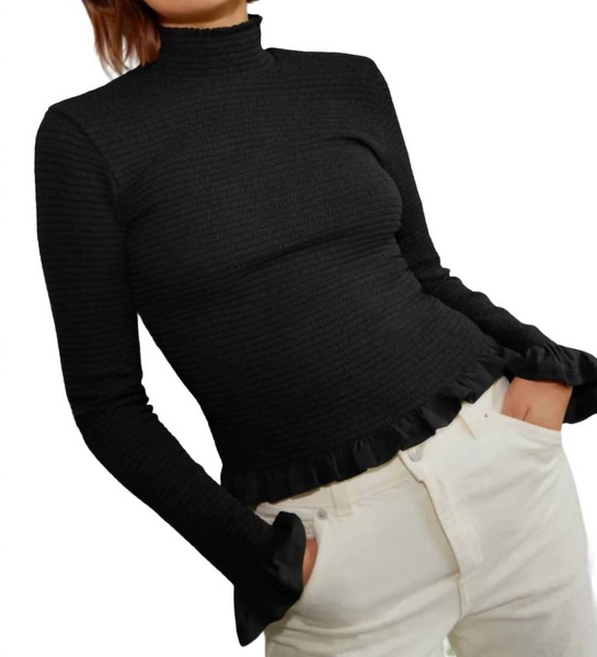 yael open back turtleneck top in black