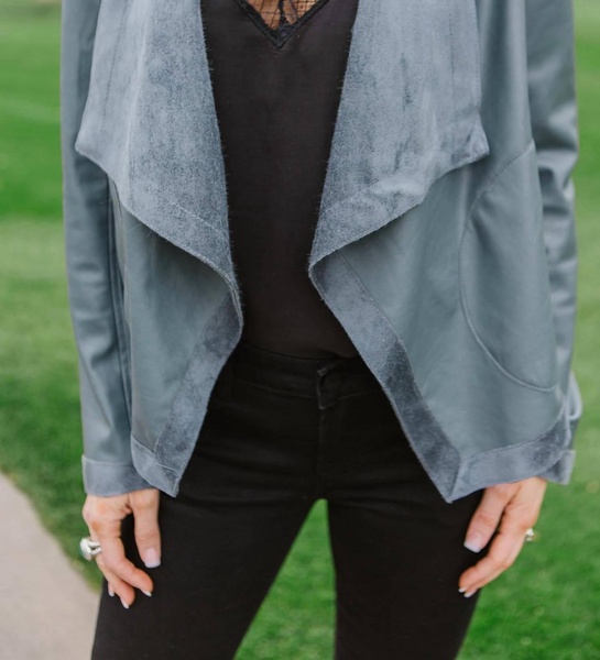 teagan drape front jacket in thunderstorm