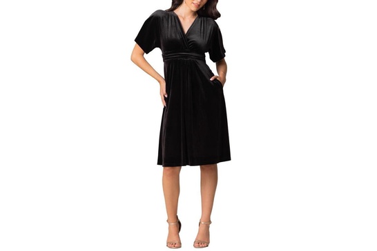 Women's Angelic Velvet Midi Cocktail Dress with Pockets