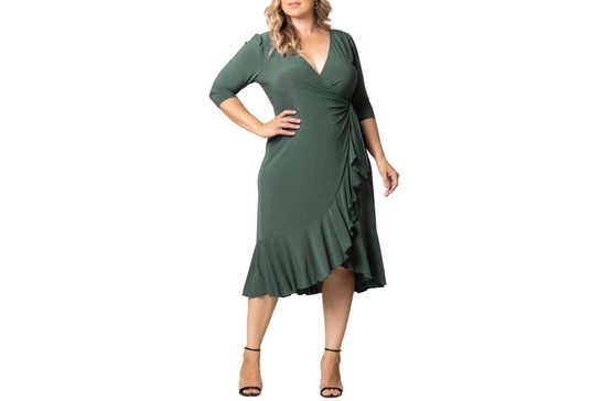 Plus Size Whimsy Ruffled Midi Wrap Dress
