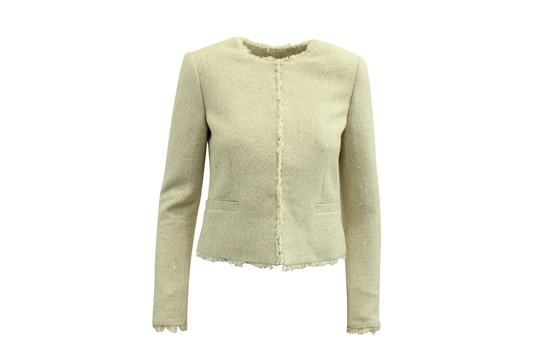 tweed jacket with frayed trim in ivory cotton