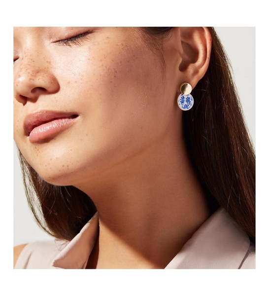 Enamel Earrings - Mini Kinoko Marble Blue