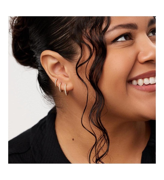 - Gold Huggie Hoop Earrings - Pave Huggie Hoops Medium