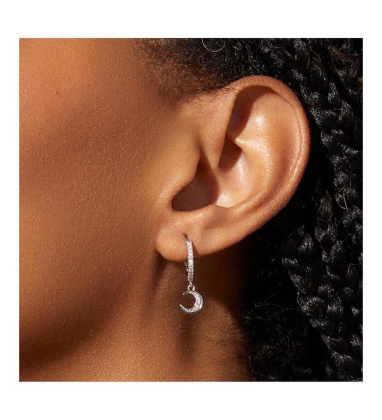 Crescent Moon Huggie Hoops - Celeste Silver