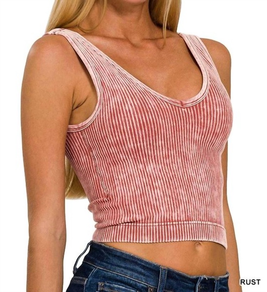 ribbed cropped v-neck bra tank top in rust