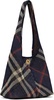 Navy Small Check Knitted Shoulder Bag