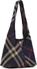 Navy Small Check Knitted Shoulder Bag