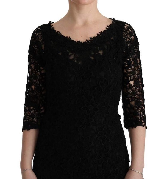 Dolce & Gabbana  Black Floral Ricamo Sheath Long Dress