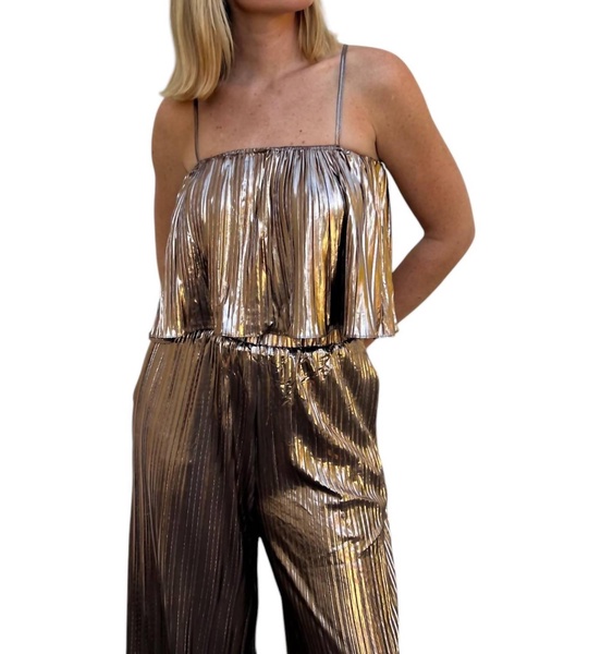 natural beauty pleated crop top in bronze