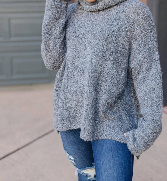 popcorn and a movie sweater in gray