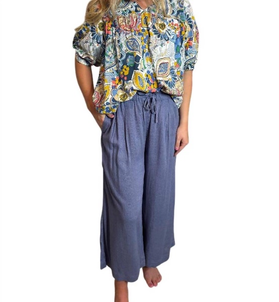 crop wide leg pants in slate blue