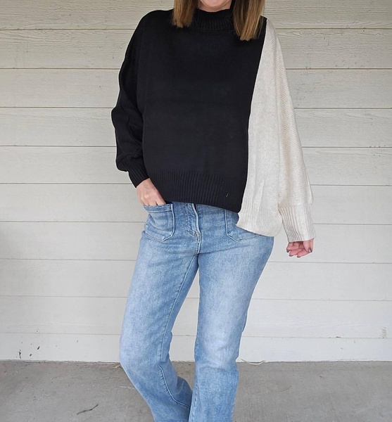two tone sweater in black