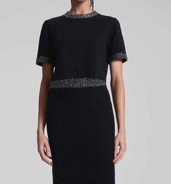 maeve sequin embellished top in black/silver