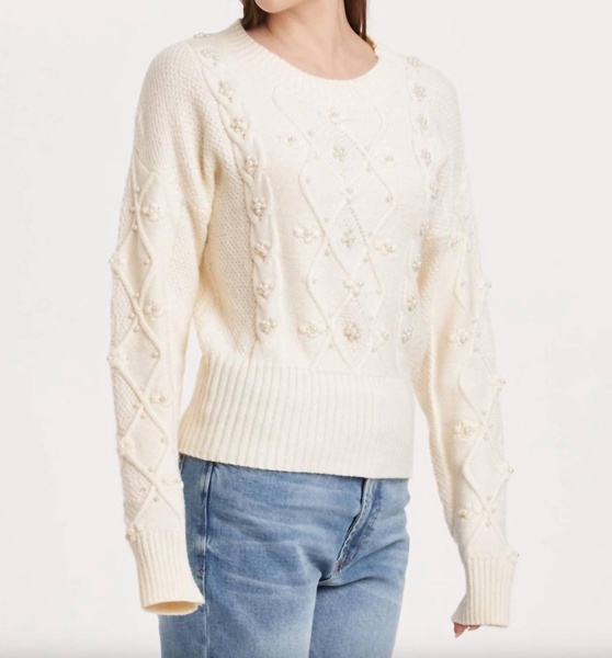 daphne pearl cable knit sweater top in vintage cream