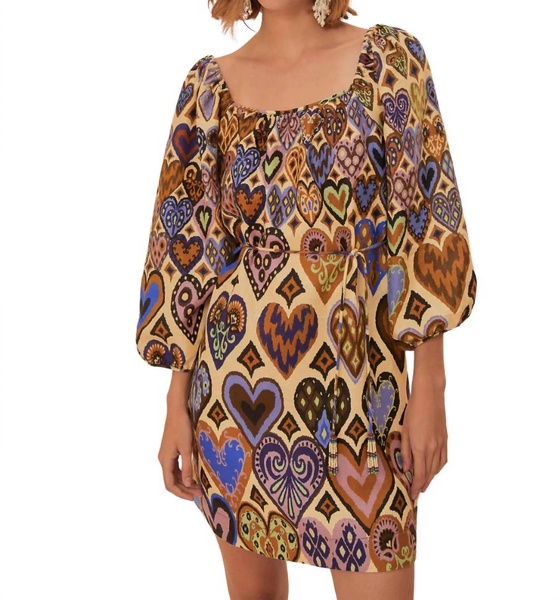 hearts ikat mini dress in brown