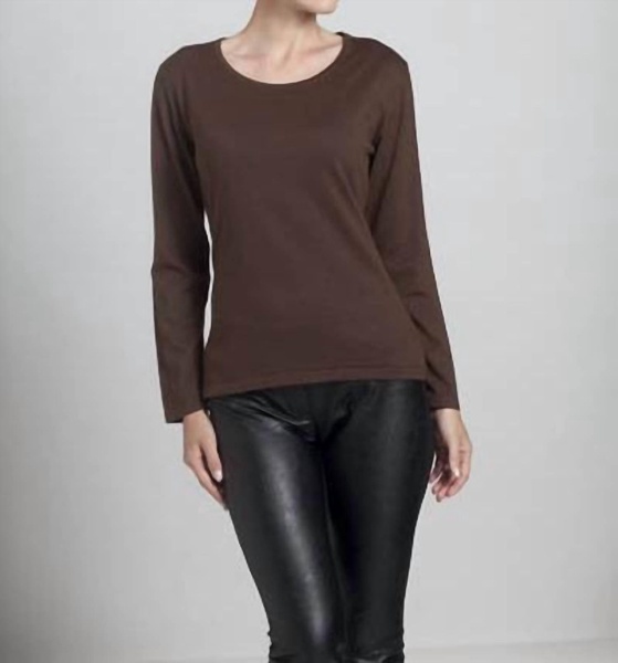 scoop neck long sleeve top in brown