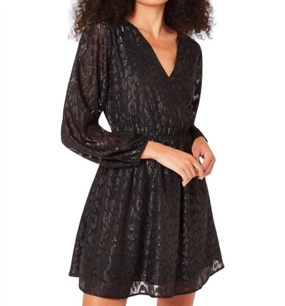 lurex jacquard chiffon wrap dress in black
