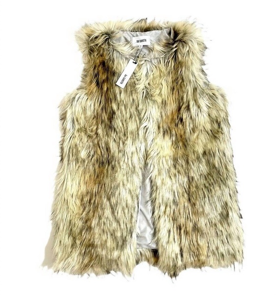 women's shaggy faux fur vest in beige