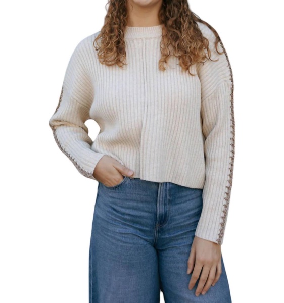 color stitch cable sweater in beige
