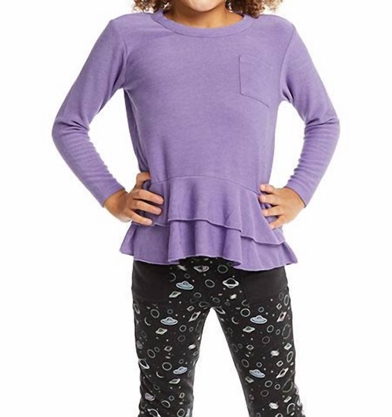 girls long sleeve peplum top in purple