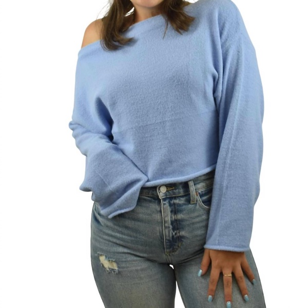 so cozy off the shoulder sweater in blue