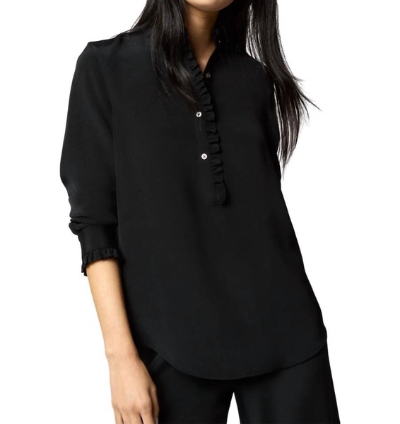 frill blouse in black silk crepe de chine