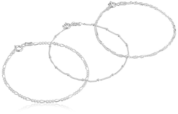 Amazon Essentials Set of Three Singapore, Figaro and Bead Station Chain Bracelet (previously Amazon Collection)