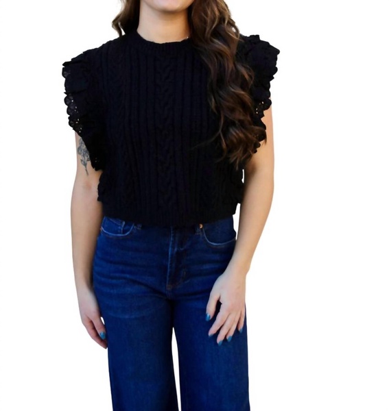 vicki ruffle sweater in black