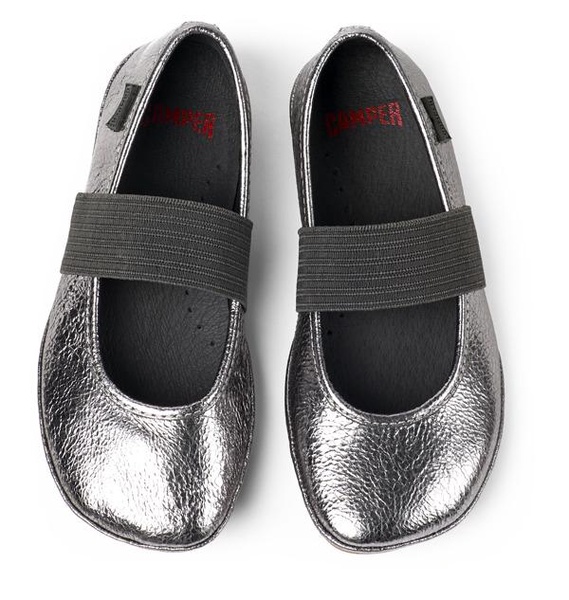 Metallic grey leather ballerinas for kids