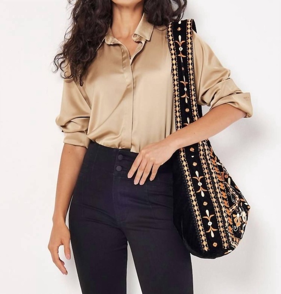 oversized satin hi low shirt in gold