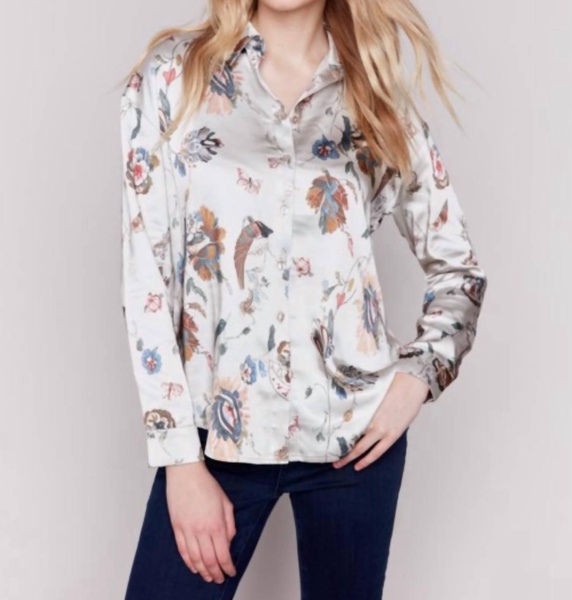 shirt cashmere in floral satin