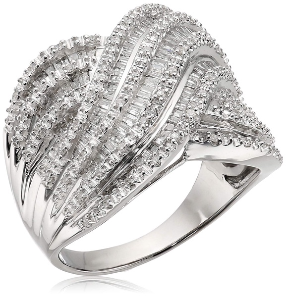 Amazon Essentials Sterling Silver Diamond Band Ring , (previously Amazon Collection)