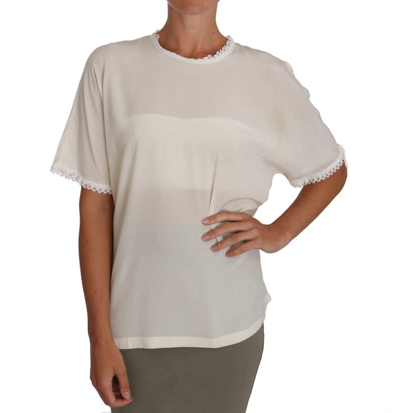 Dolce & Gabbana  White Cream Silk Lace Top Blouse T-Shirt