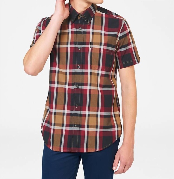 block check short sleeve shirt in red