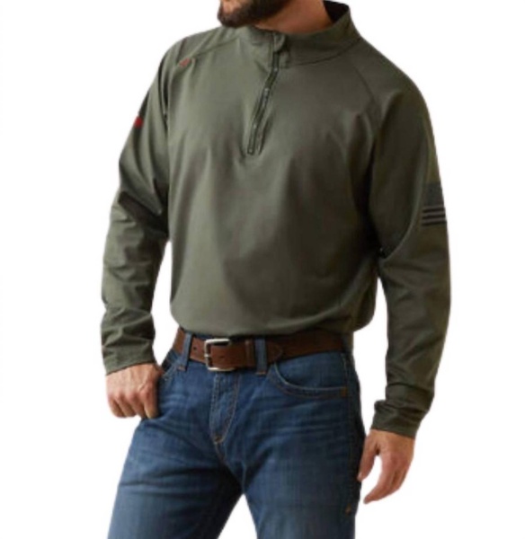 combat stretch patriot 1/4 zip work shirt - plus in dark sage