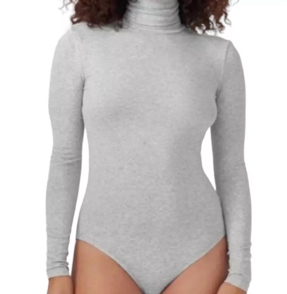 cropped top bodysuit long sleeves in heather gray
