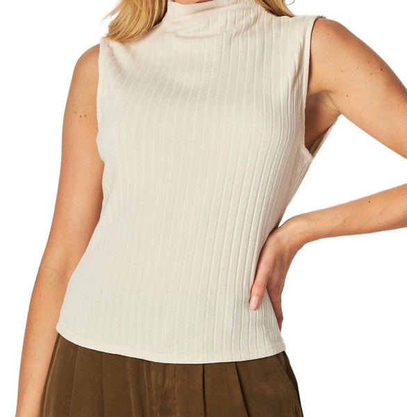 sleeveless mock neck top in light oak